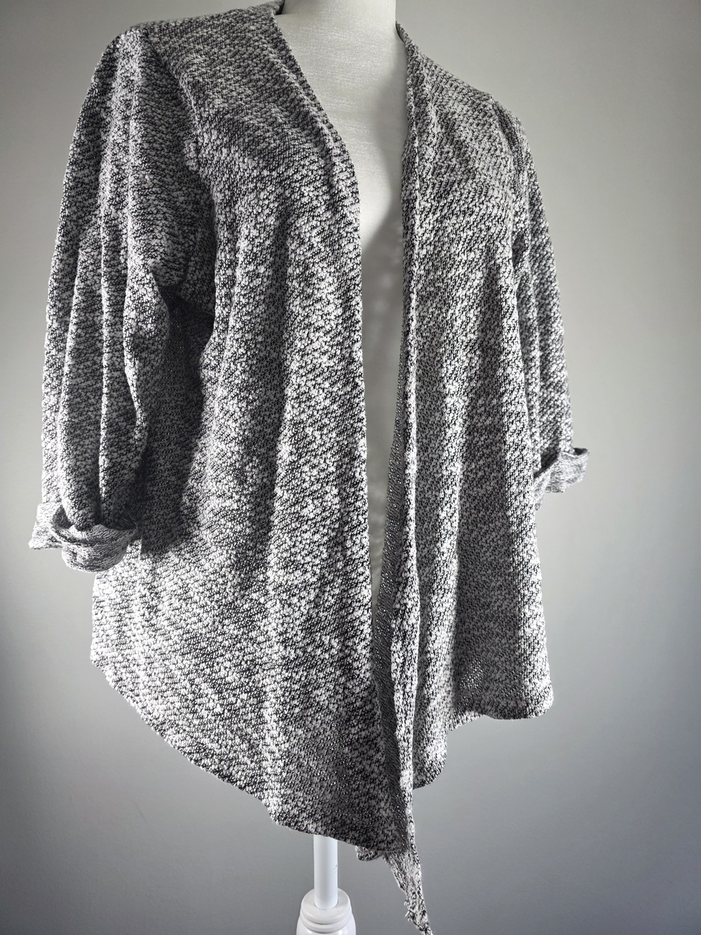 Croft & Barrow Women’s 1X Black White Open Front Cardigan Sweater